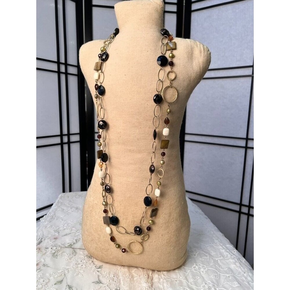 Two Necklaces Gold Toned Chains Glass Beads Faux Pearls Lovely